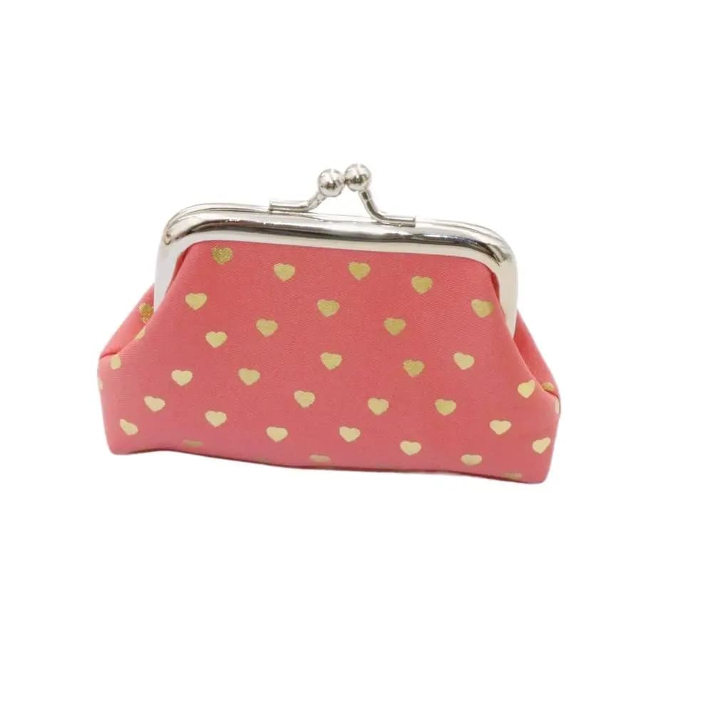 Trapezoid Clutch Kiss Lock Wallet Heart Print Portable Coin Pouch Foldable Metal Buckle Mini Wallet Women