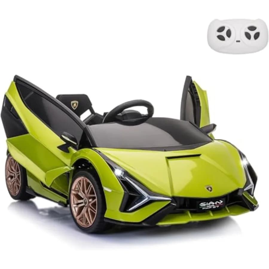 Auto Elettrica Verde 12V per Bambini, Lamborghini SIAN con Licenza, Telecomando, Giocattolo a Batteria, Veicolo a 4 Ruote per Bambini