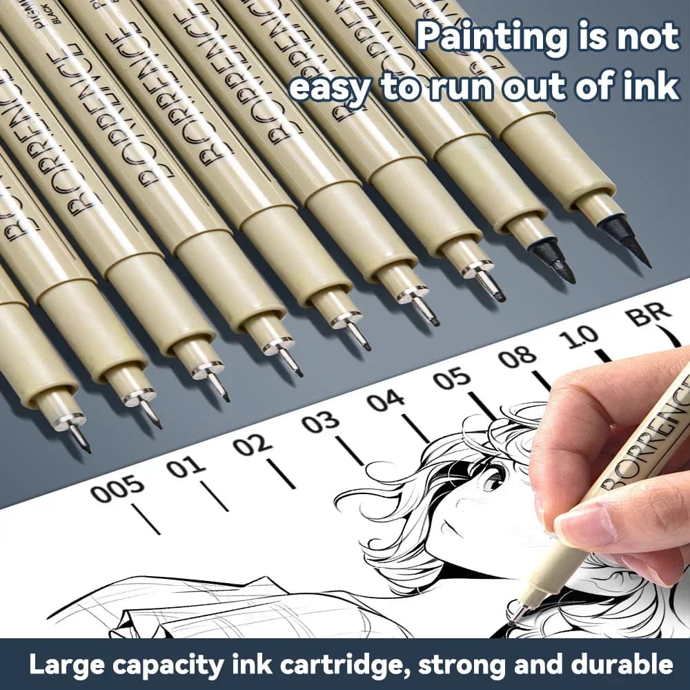 Set di pennarelli per inchiostro micron con fodera a pigmenti a 9 punte per manga Disegna schizzi Penna ad ago Gancio Linea Penna Schizzo Forniture artistiche di cancelleria