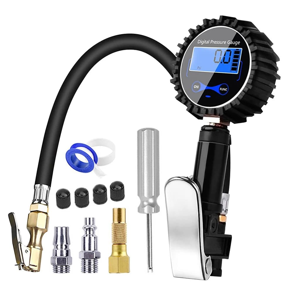 Manometro Digitale LCD in Lega di Alluminio con Clip per Pompa Pneumatici 200PSI, Misuratore di Pressione e Gonfiatore per Pneumatici