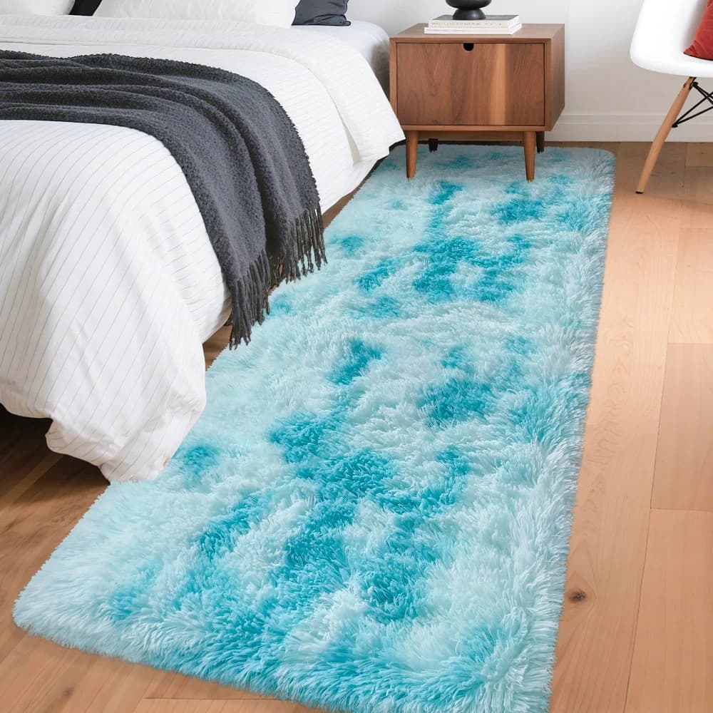 VIKAMA Soft blue shaded carpet, soft and non-slip, for bedroom, bedside table, living room, hallway, home decoration