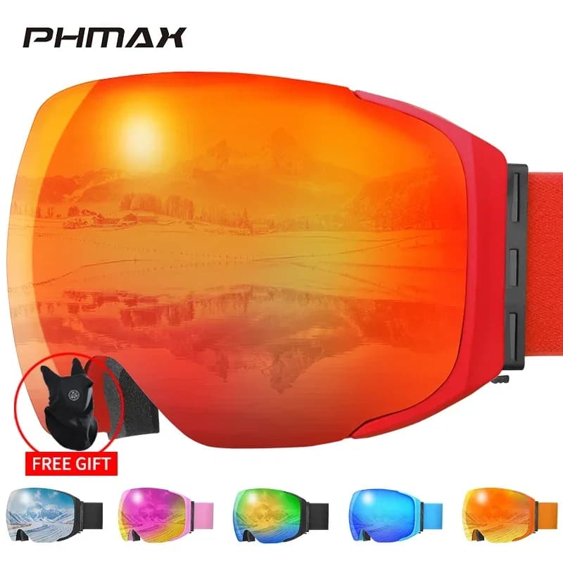 PHMAX occhiali da sci UV400 occhiali antiappannamento lenti magnetiche donna uomo sport all'aria aperta Mountain Snowboard grandi occhiali da neve con maschera