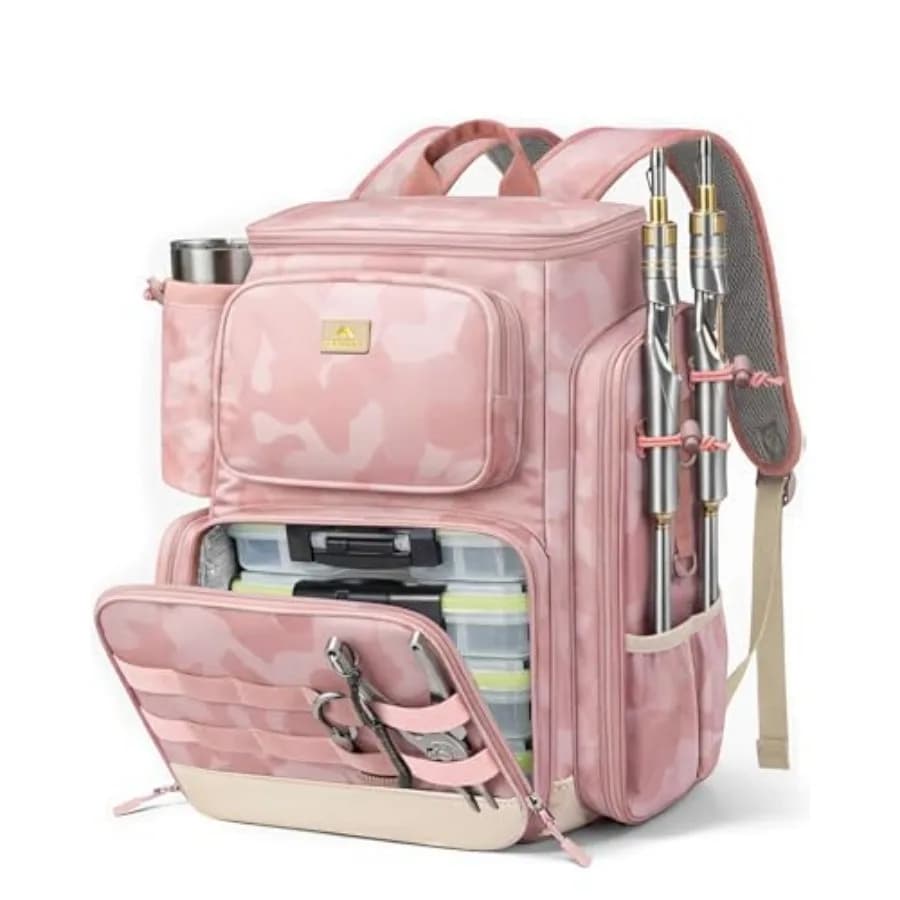Pro Fishing Backpack with 4 Tackle Boxes, 3600 Tackle Box Backpack with Rod Holder, Large Side Gear Storage and Cooler