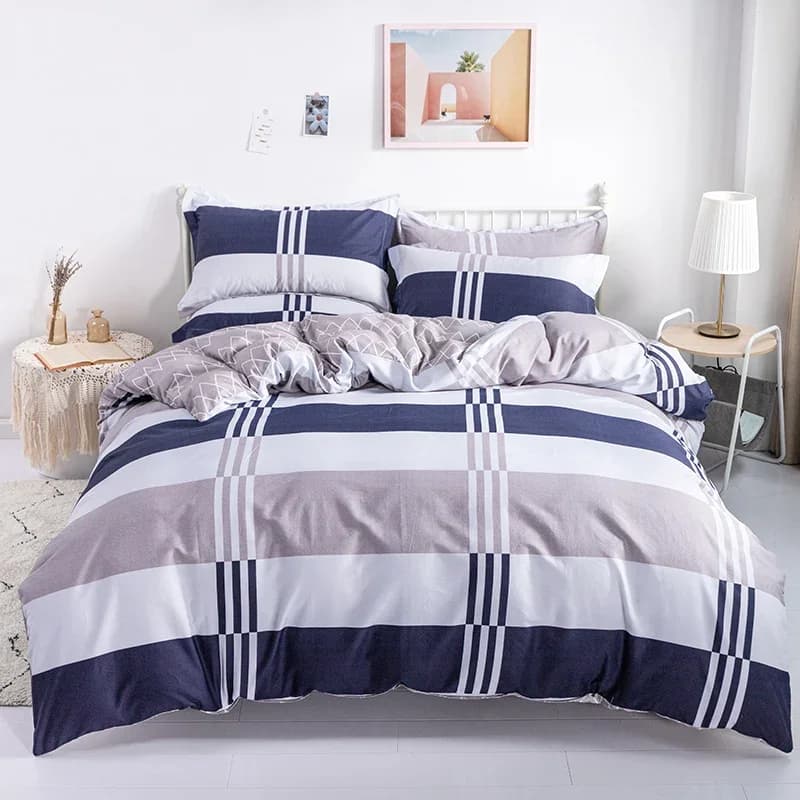 Set copripiumino in cotone 100% 3 pezzi Stampa a righe 1 copripiumino 2 pezzi Federa in cotone Biancheria da letto morbida per la pelle