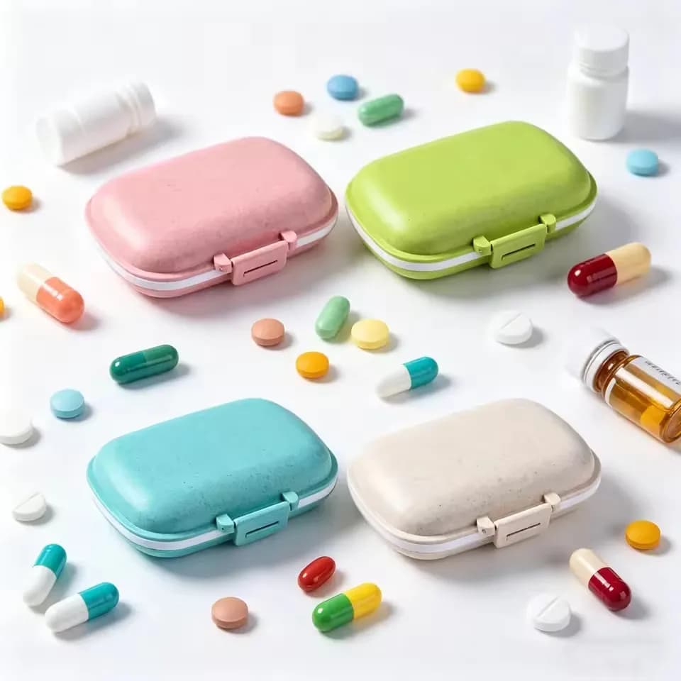 8/16 Grids Eco-friendly Wheat Straw Pill Box With Seal Ring Small Tablets Organizer Container Tablets Straw Container For Travel