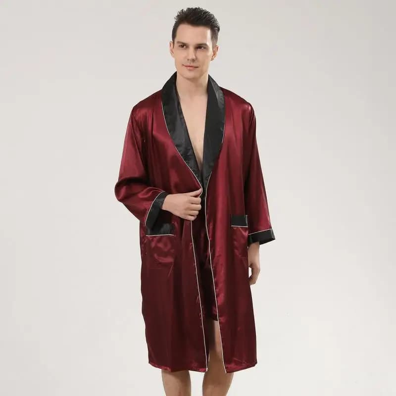 Set of men's bathrobes in satin dress long sleeves 2 pieces nightwear and shorts Men's Casual Night Set of silky pyjamas