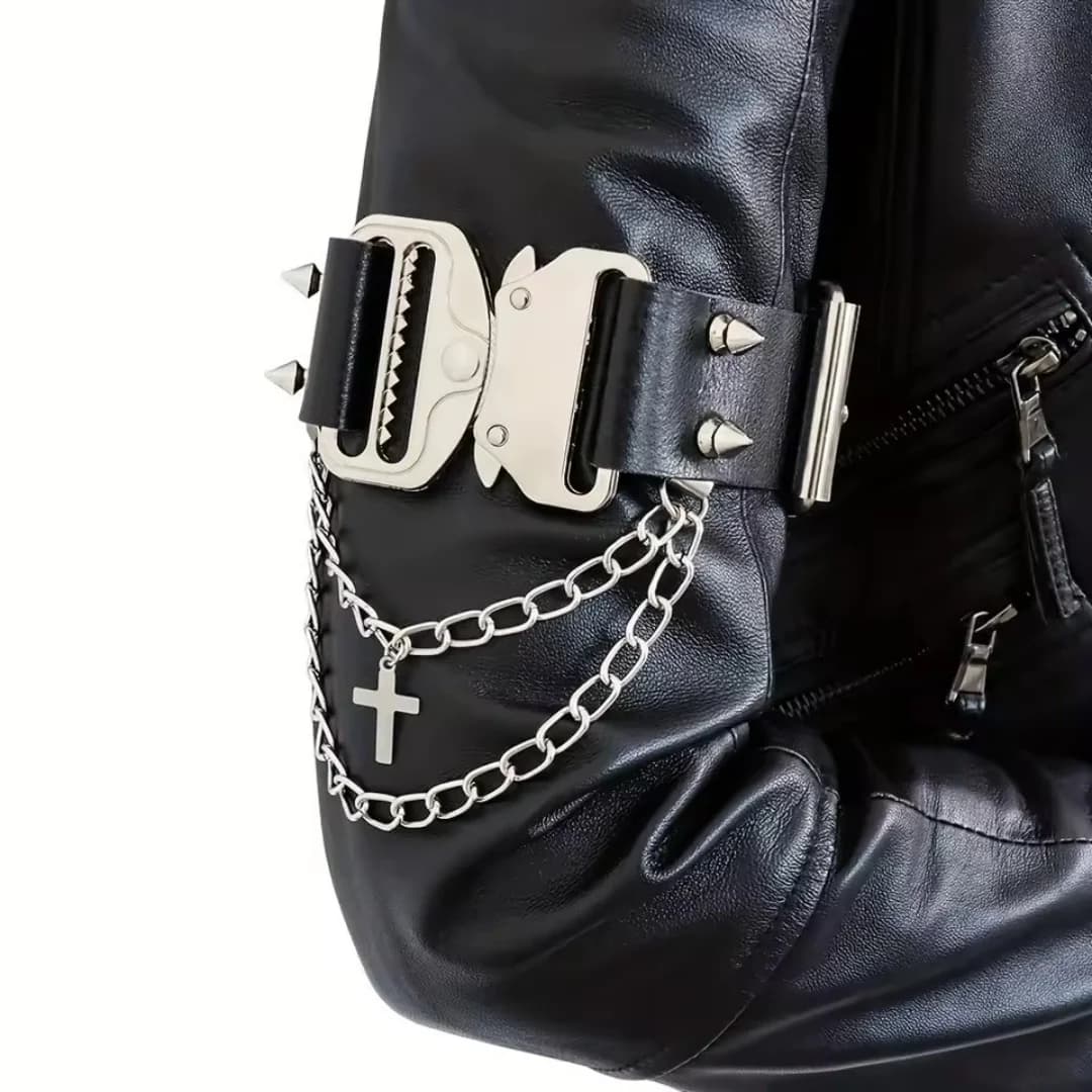 Cintura Hip Hop da uomo Polsino da braccio gotico in ecopelle con nappe decorative per cintura alla moda per feste di carnevale di Natale, Halloween