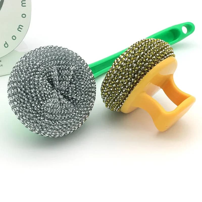 Spazzola a sfera in filo d'acciaio Spazzola per la pulizia della padella con manico lungo, spazzola per lavare i piatti, detergente per cucina con sfera in filo di acciaio inossidabile Utensili da cucina