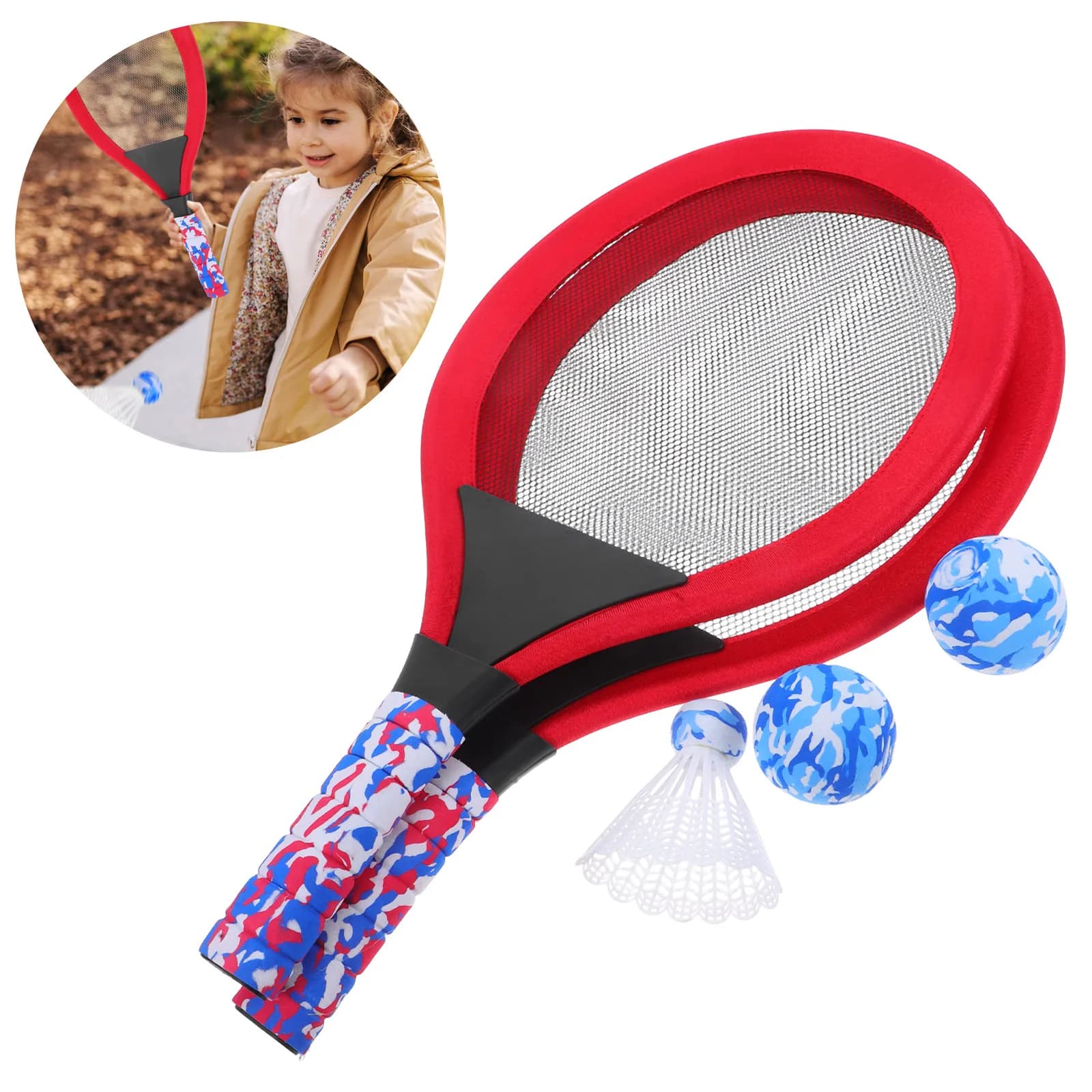 1 paio di racchette da tennis ovali per badminton, leggere e multifunzionali, per sport all'aria aperta all'asilo