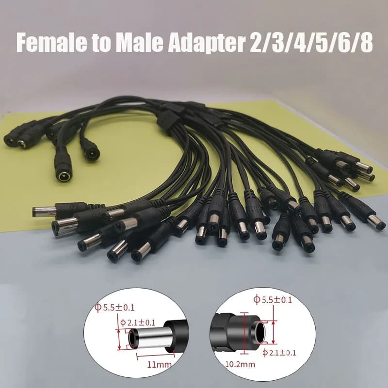 Cavo splitter di alimentazione CC da 5,5x2,1 mm da 1 a 2/3/4/5/6/8 vie, connettore adattatore di alimentazione 5V 12V 24V per strisce LED e telecamere CCTV