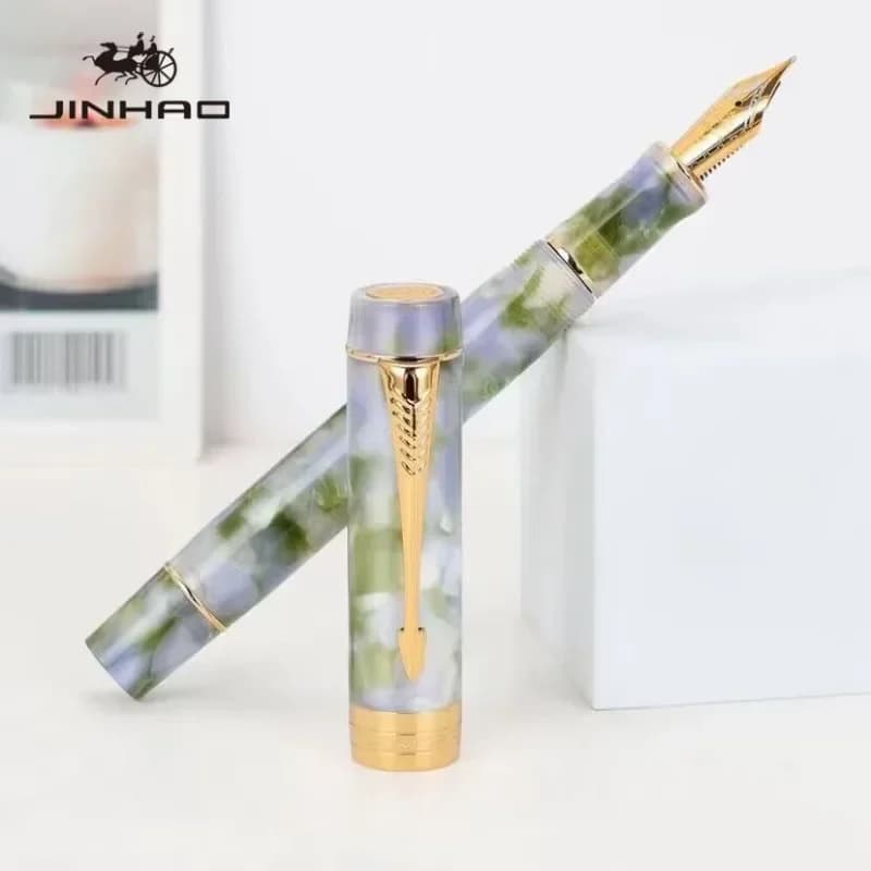 JINHAO 100 Penna Stilografica Trasparente Colore Resina Penne di Lusso Penna a Forma di Freccia Clip EF/F/M/Pennino Piegato Materiale Scolastico di Cancelleria
