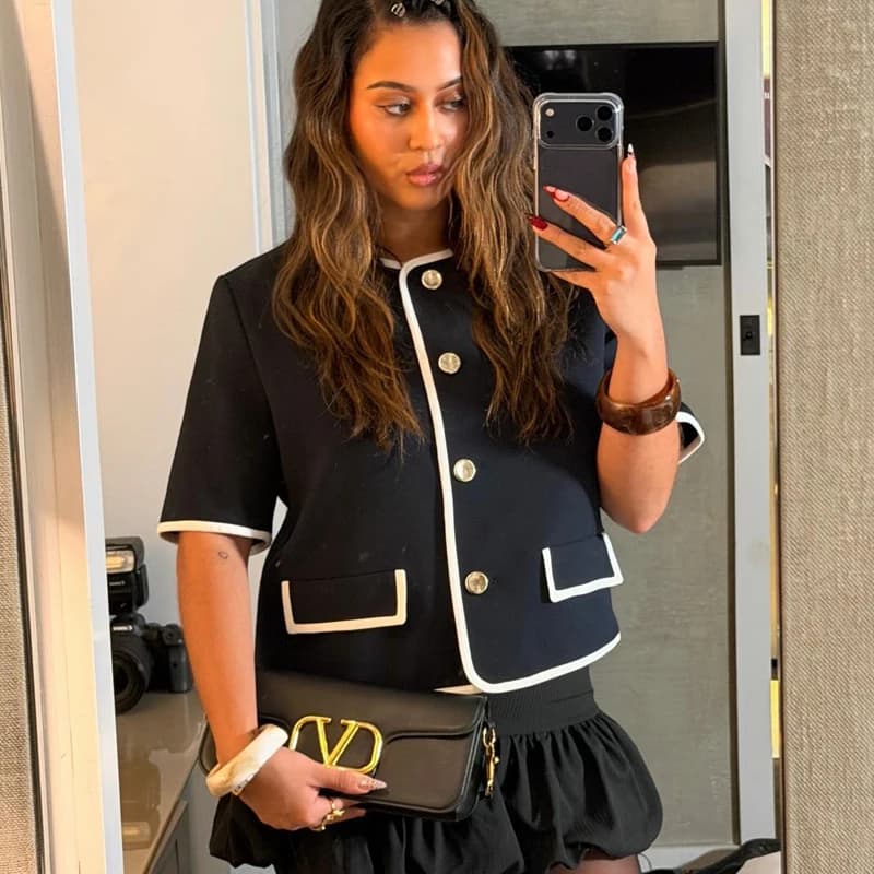 Women's Vest Short Sleeve Patchwork O-Neck Coat For Women Elegant Contrast Short Jacket 2026 Summer New Lady Commute Vest Coat