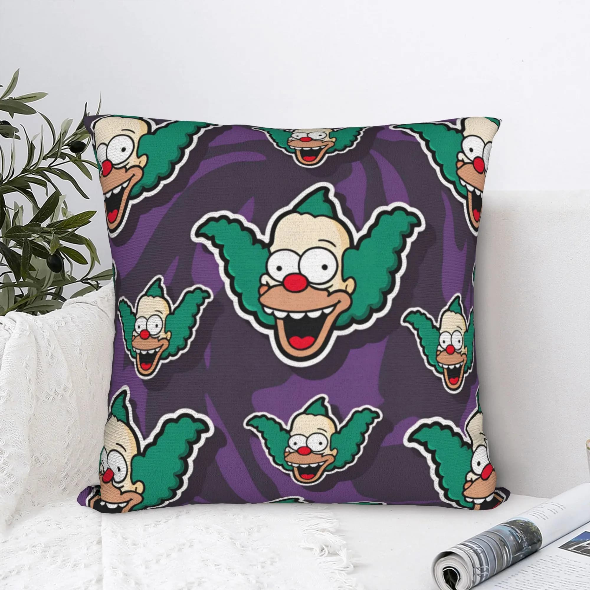 Federa per cuscino S-Simpsons Funny Clown con motivo mimetico viola, morbida, per divano, auto, decorazioni per la casa, federe originali