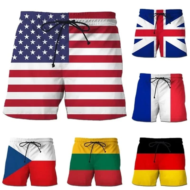 Pantaloncini da spiaggia con stampa 3D della bandiera nazionale per uomo, divertenti e casual, ad asciugatura rapida, costumi da bagno estivi.