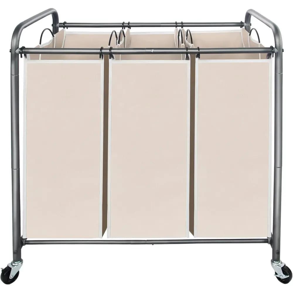 3-part White Paper Basket with Lockable Wheels and Removable Bags for Home Conservation