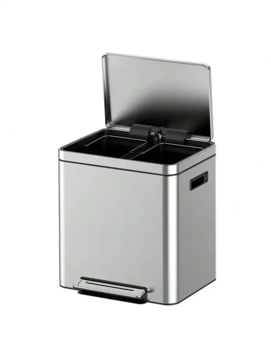 Dual Compartment Step On Trash Can Stainless Steel Recycling Bin For Kitchen Home Office