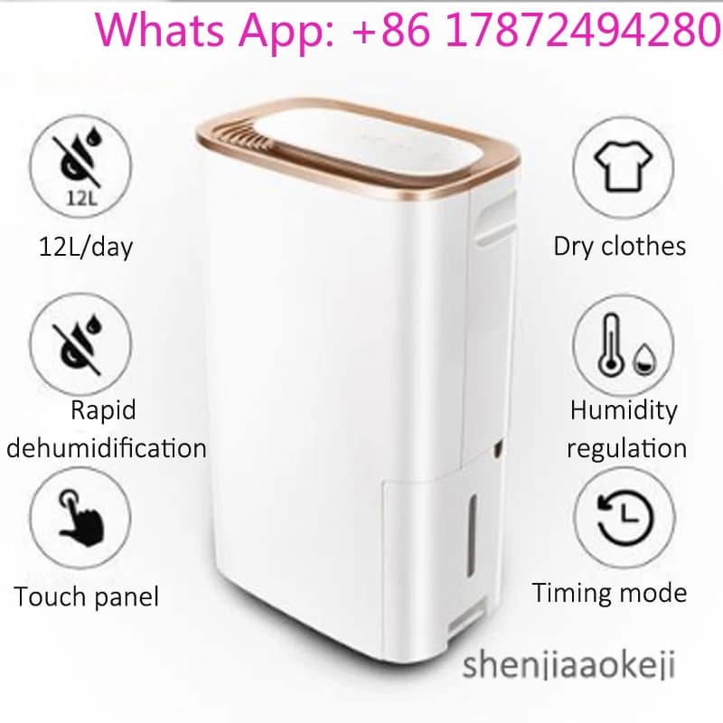 Deumidificatore per vestiti con sbrinamento automatico da 12L/giorno, serbatoio acqua da 3L, drenaggio continuo, pannello touch, asciugatore d'aria 220V