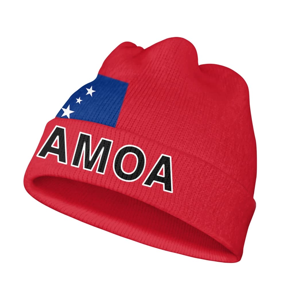 Cappello lavorato a maglia Samoa Nome su misura Logo della squadra Berretti invernali caldi Viaggio in Paese Berretti hip-hop con bandiera samoana traspirante della nazione occidentale