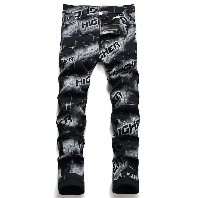 Jeans Slim stampati moda coreana Design di lusso Jeans Skinny da uomo classici pantaloni Casual e alla moda in Denim nero fidanzato