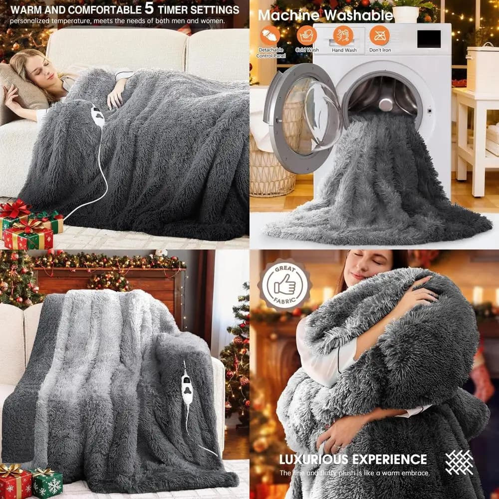 Coperta Elettrica in Finta Pelliccia Misura Twin con 10 Livelli di Calore e 5 Impostazioni Timer, Regalo Ideale per Donne e Nonne, 62x84