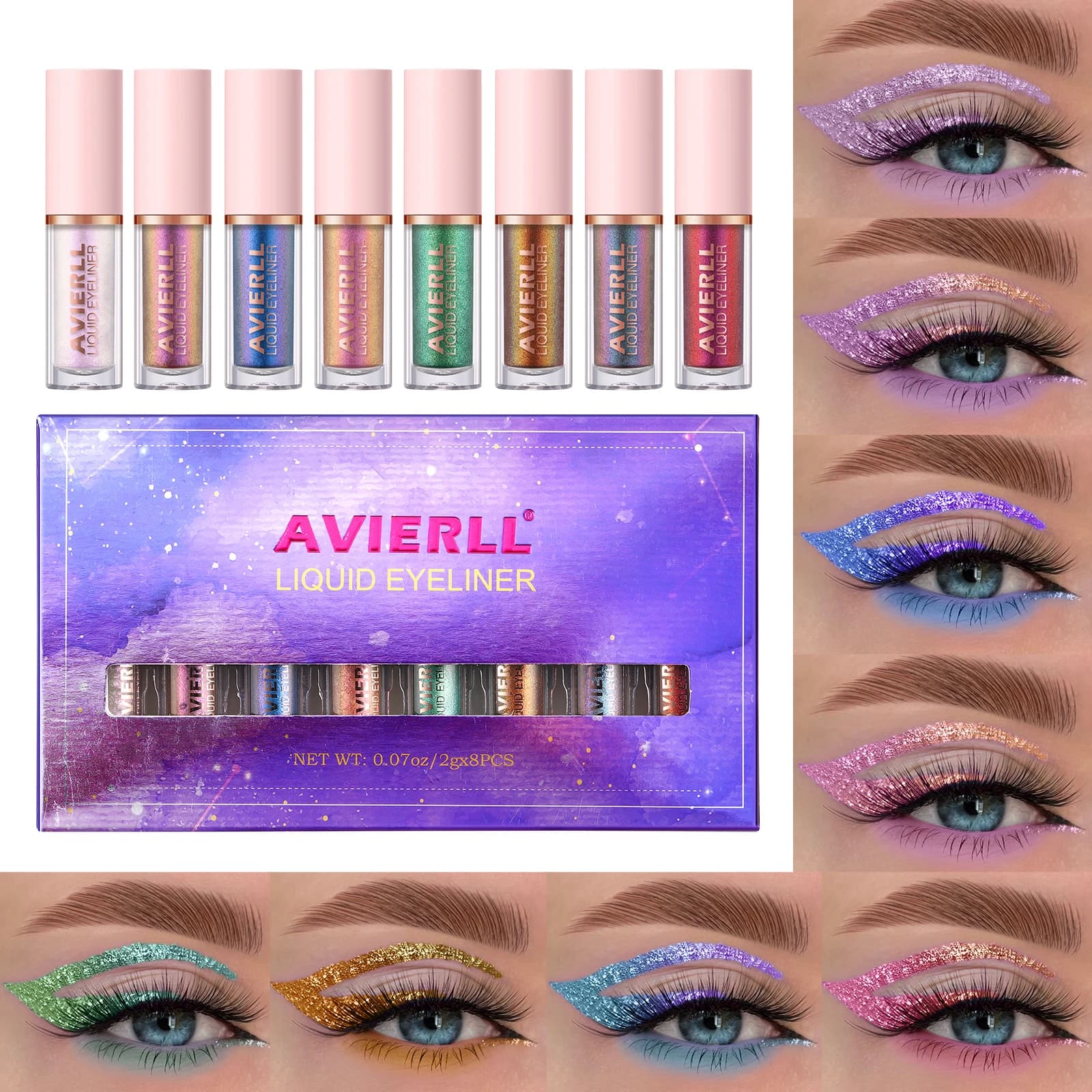 Chameleon eyeliner set, 8 colors, long-lasting waterproof glittered liquid eye shadow, without drooping, fast drying, gift for eye makeup