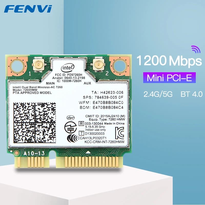 Wireless Dual Band per Intel 7260HMW 7260ac PCI-E 802.11ac BT 4.0 Mini Wlan WiFi Card Antenna adattatore Wi-Fi 2.4G/5Ghz