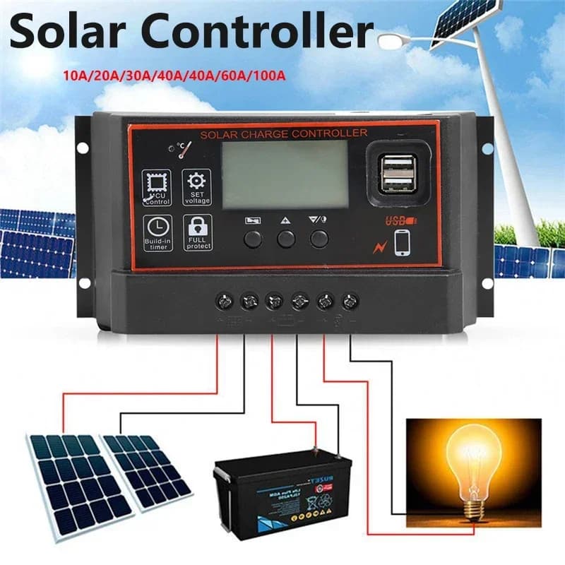 Regolatore solare 12V/24V 10/20/30/40/50/60/100A Pannelli solari automatici Regolatore di carica della batteria Display digitale Schermo LCD