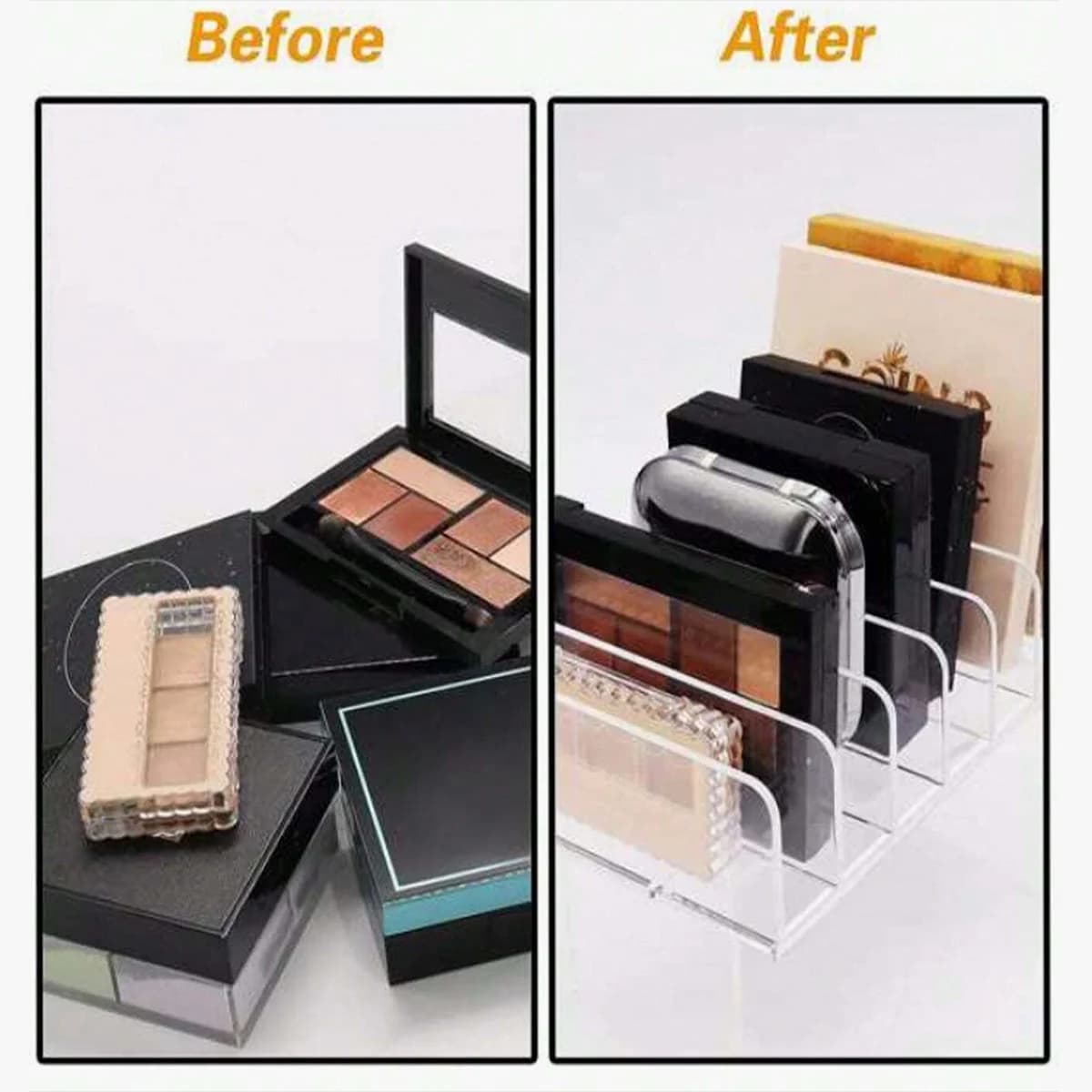 7-Compartment Transparent Makeup Organizer for Eyeshadow Palette and Cosmetics, Vanity Table and Bathroom Countertop Storage Box
