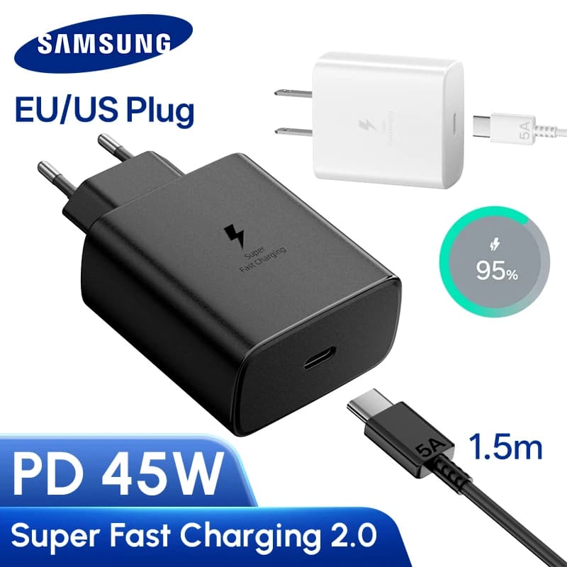 Caricabatterie Originale Samsung 45W Ricarica Super Veloce Adattatore EU US USB C per Samsung Galaxy S26 S25 S24 Ultra Plus S22 S23 S21 A56 A36 A57