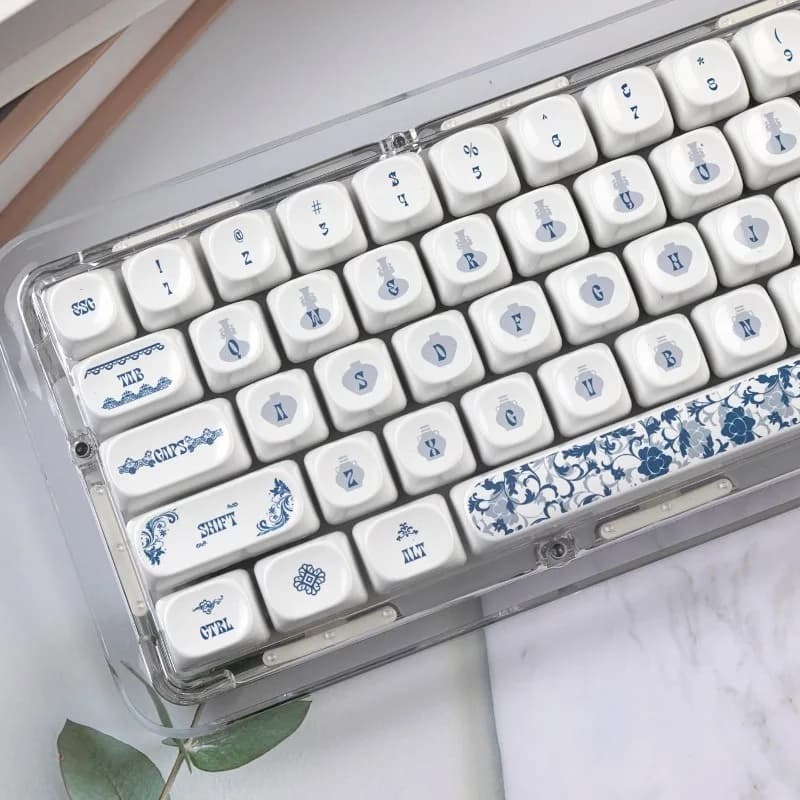 Set di Tasti Tematici in Porcellana Blu e Bianca, Personalizzati in PBT con Sublimazione, Profilo MOA, Accessori per Tastiera Meccanica