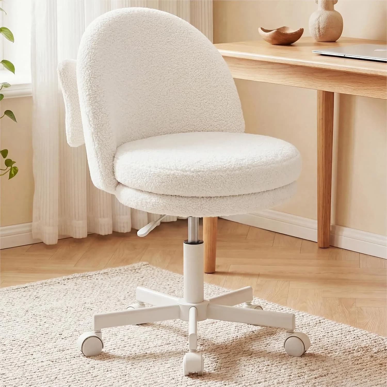 Velvet Office Chair with Wheels, Adjustable Height for Desk to Bar, Ergonomic Armless Design with Lumbar Pillow