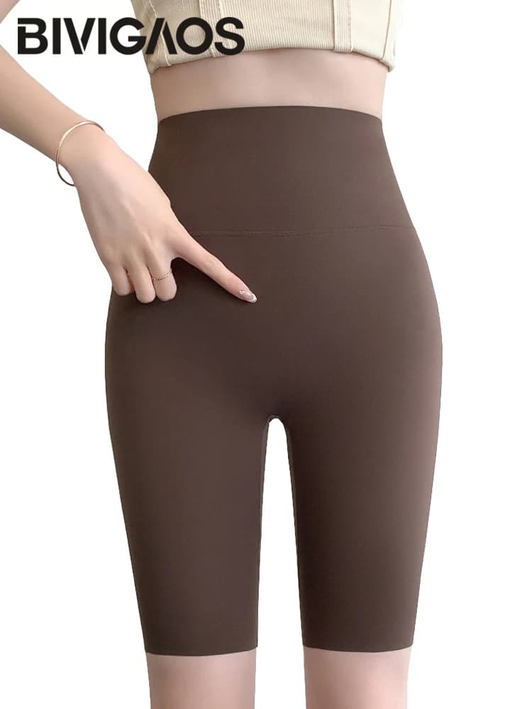 BIVIGAOS Women's High Waist Summer Cycling Shorts Slim Skinny Knee Shorts Biker Yoga Sport Shorts Seamless Shark