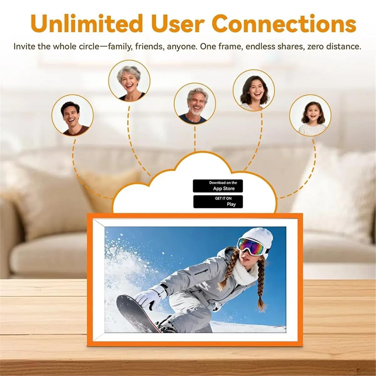 belong Digital Photo Frame Electronic LED Screen 10.1'' 1280x800 HD IPS,Share Photos and Videos 6 Hours,32GB