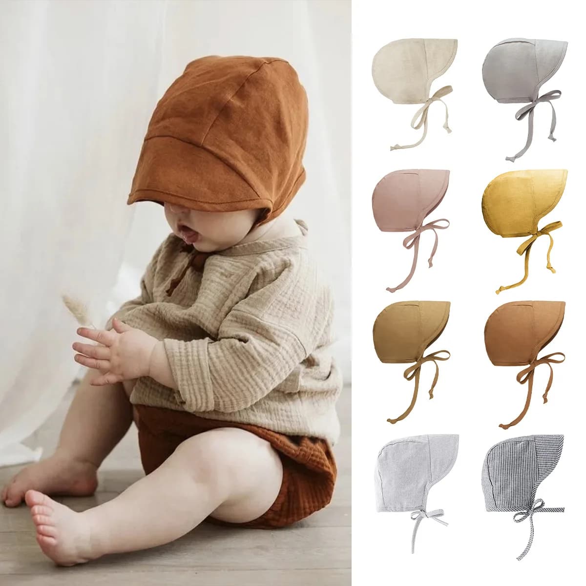 Cappellini in cotone per neonati e bambini, cappello da sole morbido per neonati, berretto estivo regolabile per bambini, accessori per capelli tinta unita per bambini