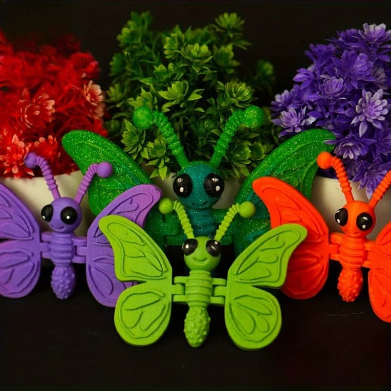 Home office decoration with smiling butterfly, optimistic and cheerful 3D printed, table ornament, floral decoration with pot plant