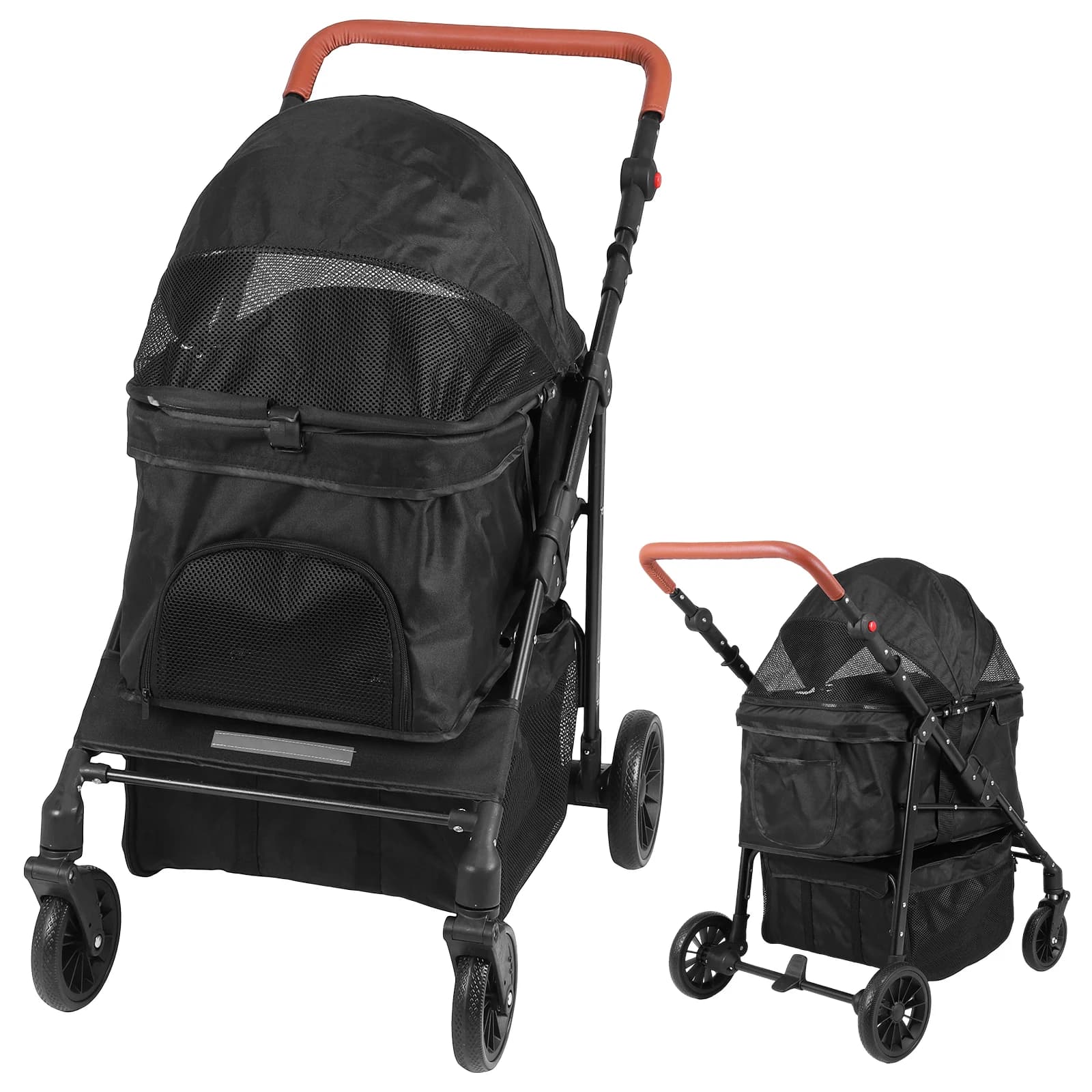Passeggino per Animali Domestici con Ruote All-Terrain a 360 Gradi ° Ruote Pieghevoli per Cani da Viaggio con Cuscino Rimovibile e Strisce Riflettenti per Cani di Taglia Grande e Media