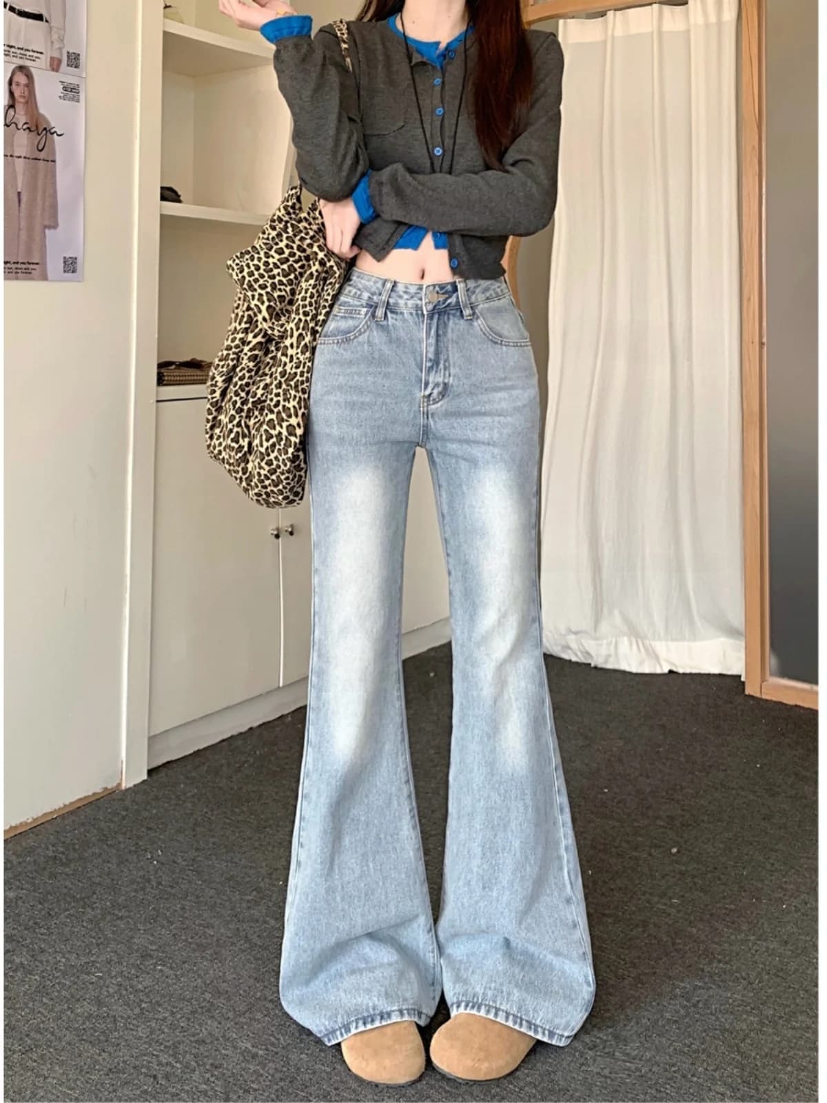 Jeans Skinny da Donna American High Street a Vita Alta, Nuovi Jeans Casual a Gamba Larga Lavati, Modello Primaverile che Snellisce e Arriccia la Silhouette