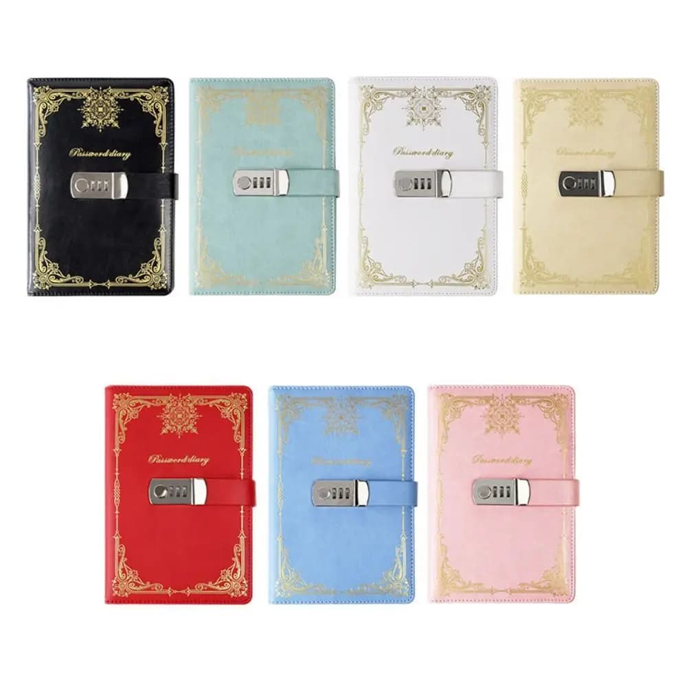 PU Leather Journal Notebook With Lock A5 100Sheets Line Paper Diary Writing Pads Retro Hard Cover Lockable Secrets Journal Work