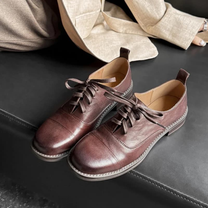 Mocassini comfort da donna con tacco basso da 2,5 cm, tomaia in pelle lavata, fodera in vera pelle di maiale, soletta in pelle bovina, traspiranti, slip-on, casual