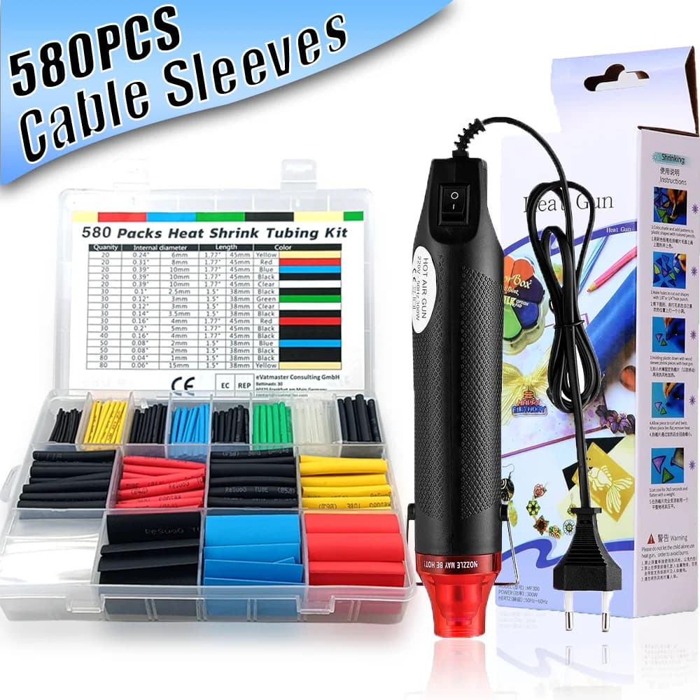1160/580/164PCS Kit tubi termorestringenti Filo termoretraibile Wrap Collegare la copertura Manicotti del cavo Protezione di riparazione con pistola ad aria calda
