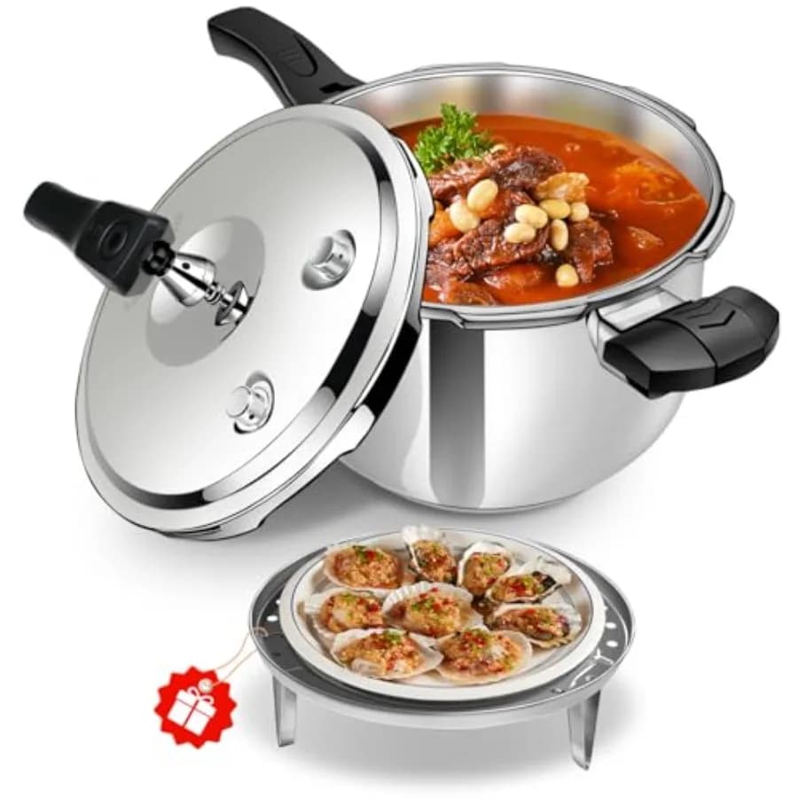 Pentola a Pressione in Acciaio Inox 3QT, Resistente, per Alimenti, con Valvola di Sicurezza e Manico Termoresistente, Compatibile