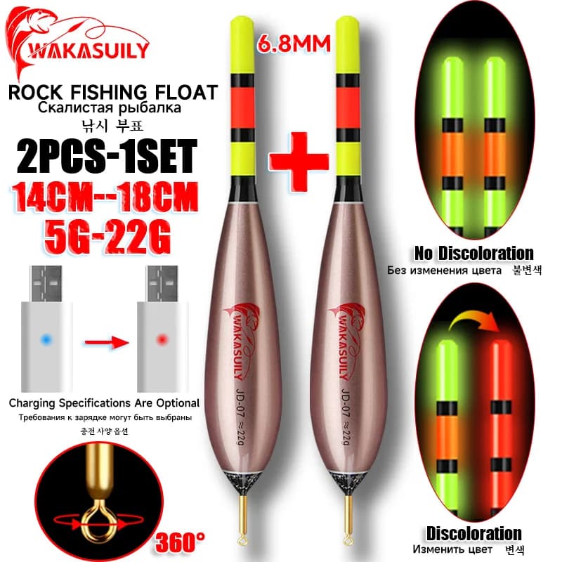 2025 Nuovo Prodotto 2 pezzi Galleggiante da pesca elettronico Luce notturna 3-Mesh 6.8MM Galleggiante da pesca su roccia Attrezzatura da pesca invernale all'aperto