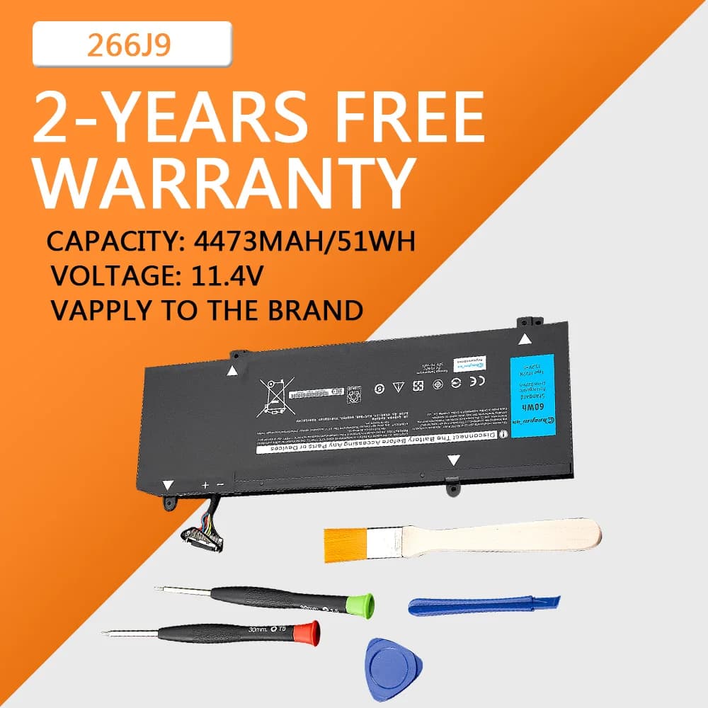 266 j9 batteria del computer portatile per Dell G3 15 3590 3500 G5 15 5500 5505 Inspiron 14 5490 265 j9 M4GWP PN1VN 11.4V 51WH