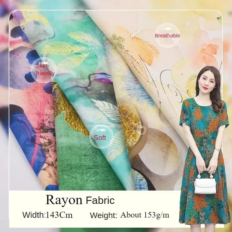 Tessuto in viscosa rayon stampato a fiori morbido al metro per gonne pigiami vestiti cheongsam panno da cucito fai da te floreale bianco verde