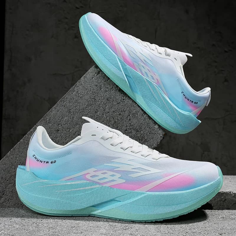 Men Carbon Plate Running Shoes Breathable Mesh Cushion Anti Slip Marathon Student Race Athletic Competition Sports Sneakers