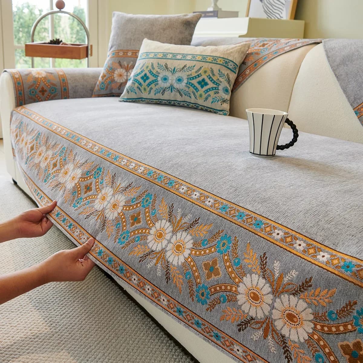 Modern And Simple Chenille Sofa Cushion Four Season Universal Bohemian Style Dustproof Anti Slip For Living Room Sofa Cushion
