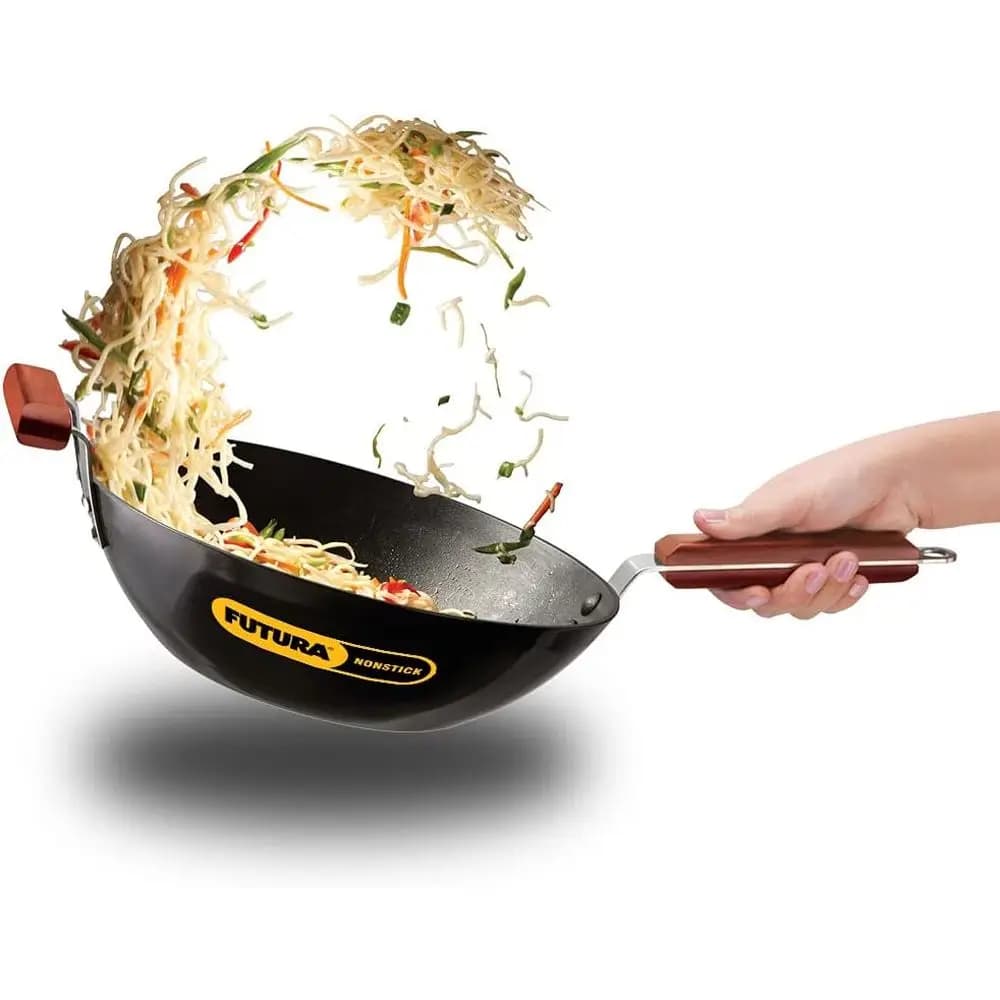 Nonstick Wok Stir-Fry/Deep-Fry Pan with Dual Rosewood Handles, 11.5, Black