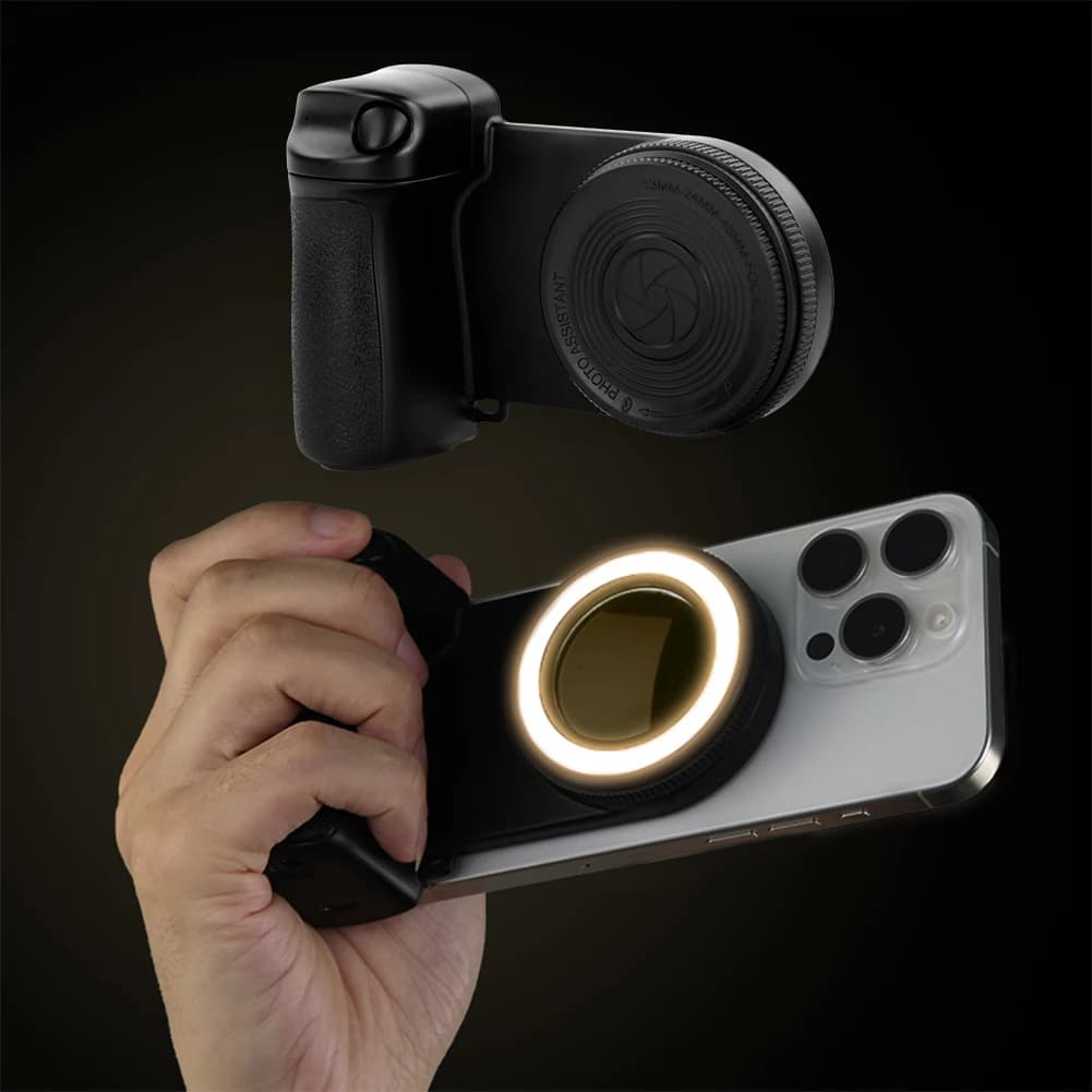 Adjustable Phone Holder with Magnetic Suction Ring Bluetooth Remote Control Built-in Fill Light and Compatibility with Tripods