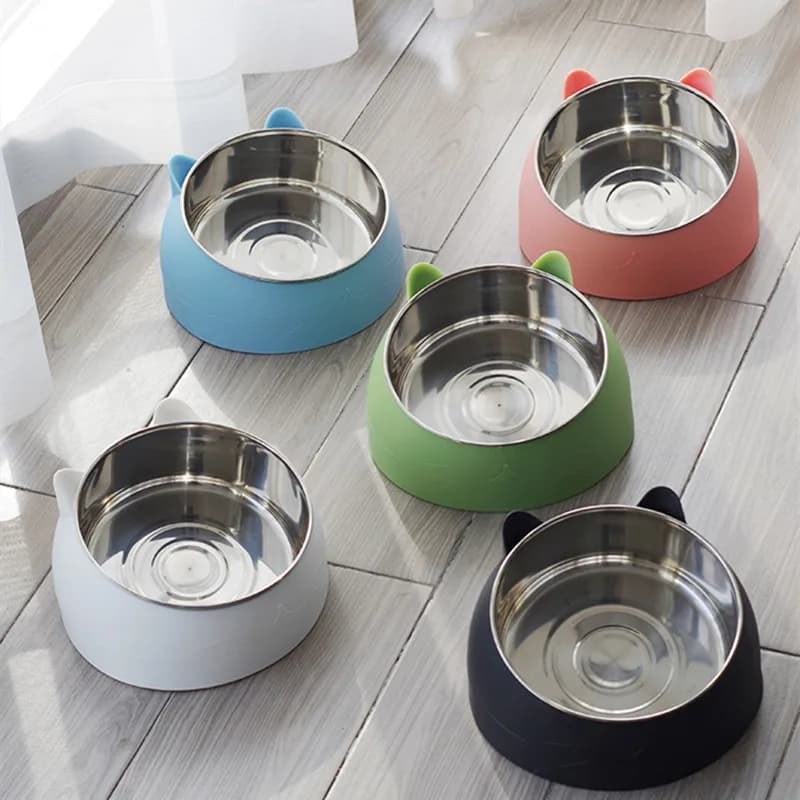 Creative Inclined Cat Bowl Stainless Steel Pet Feeder for Kitten Puppy Food And Water Feeding Dish for Cats And Dogs