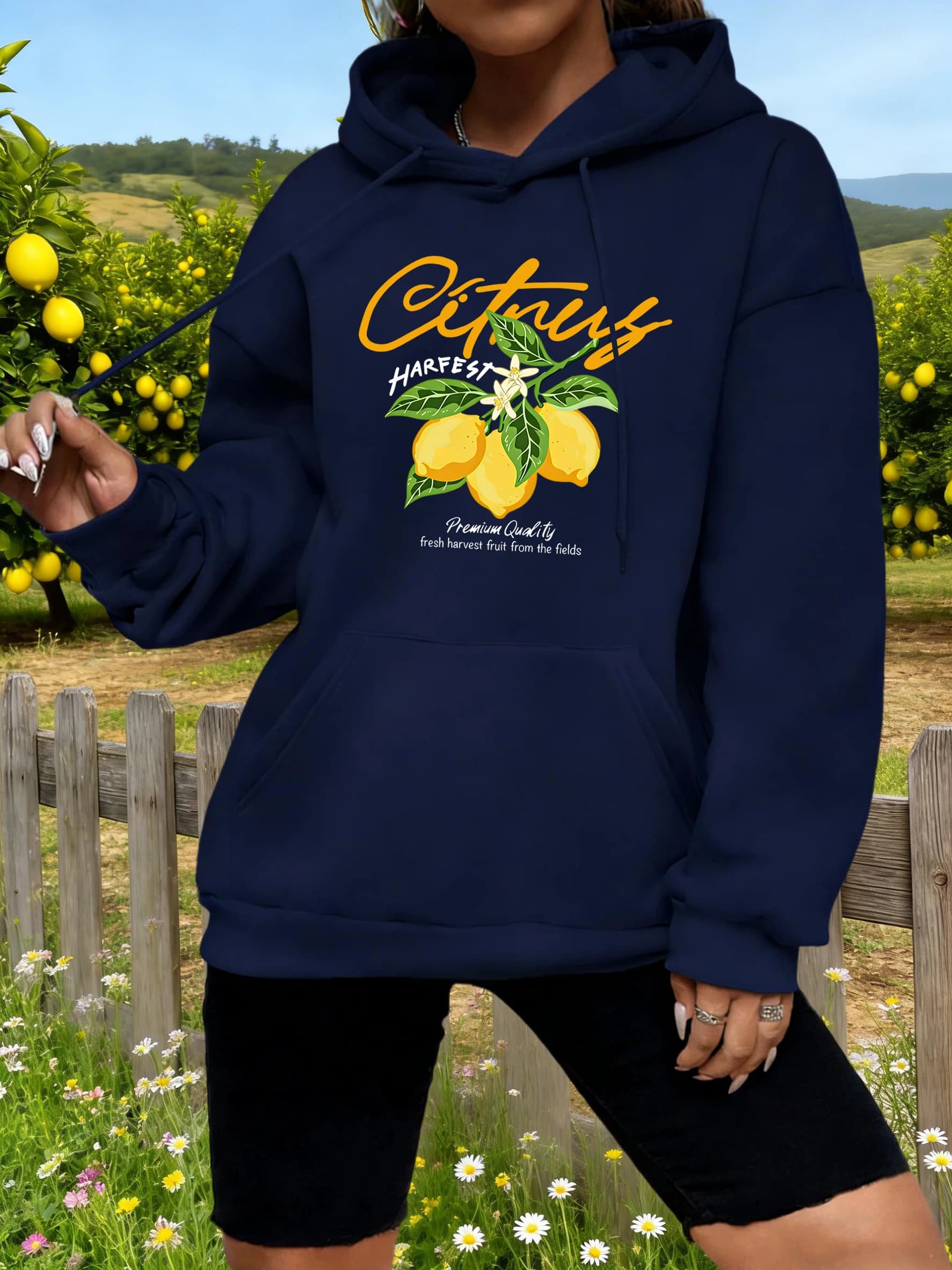 High Quality Women's Hoodie with Limoni Printing, Comfortable Sports sweatshirt in Pile for Autumn